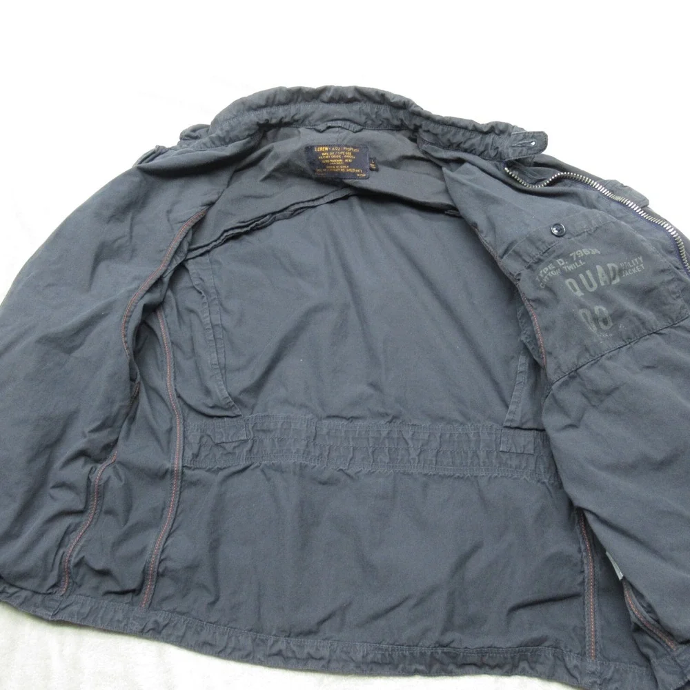 J Crew Jacket Women Large Blue Pockets Cotton Twill Quad Full Zip Field Utility
